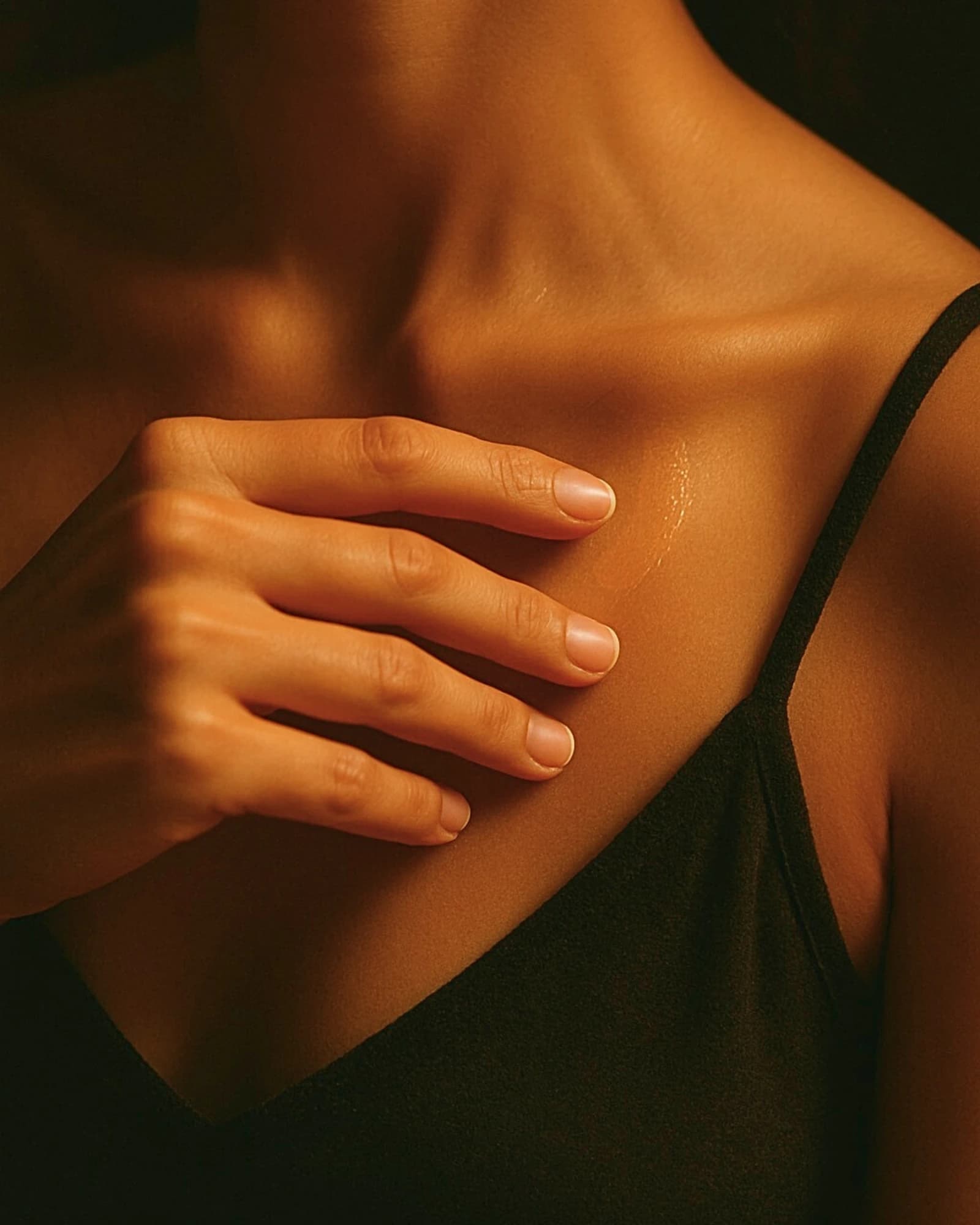 Finger applying San Libero After Hours solid perfume to the side of the neck